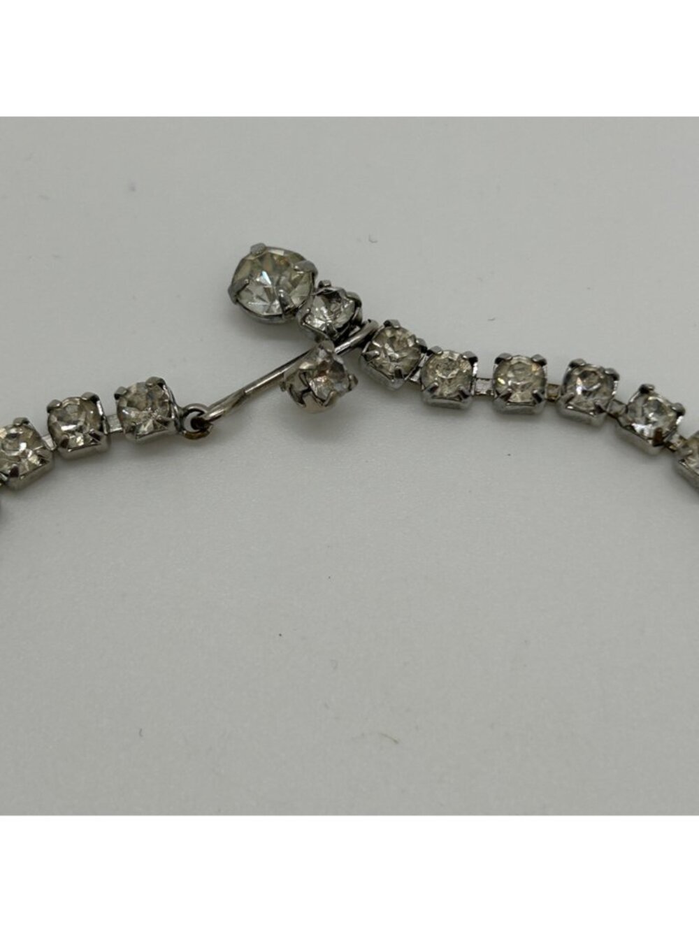 Vintage Silver Tone Clear Rhinestone Choker Necklace Teardrop Navette Marquise A - Picture 8 of 11